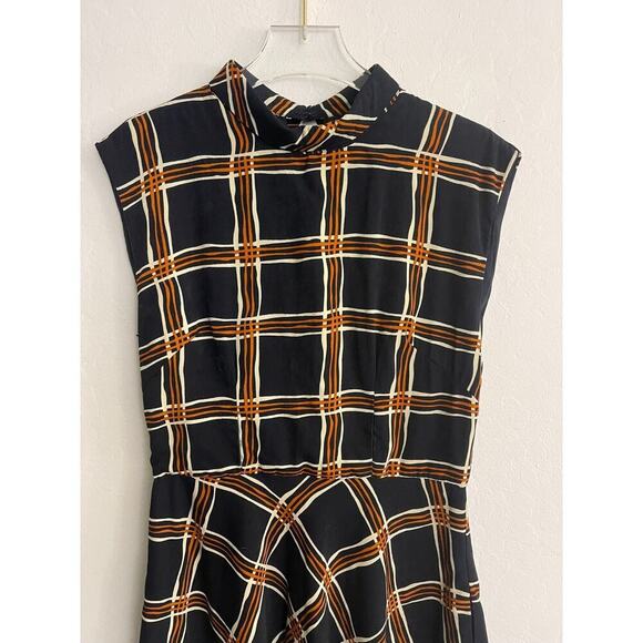 Louche Anthropologie XS Dress Windowpane Plaid Sleeveless Navy Blue Mini Preppy - Picture 3 of 7